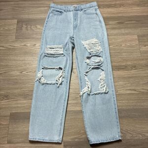 Vintage Y2K Style RSQ Baggy Jean Wide Leg Distressed Light Wash Size 30